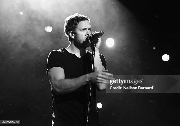 Recording artist Dan Reynolds of music group Imagine Dragons performs onstage during Day 3 of the DirecTV Super Fan Festival at Pendergast Family...