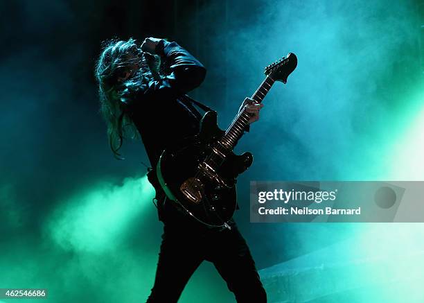 Recording artist Wayne Sermon of music group Imagine Dragons performs onstage during Day 3 of the DirecTV Super Fan Festival at Pendergast Family...