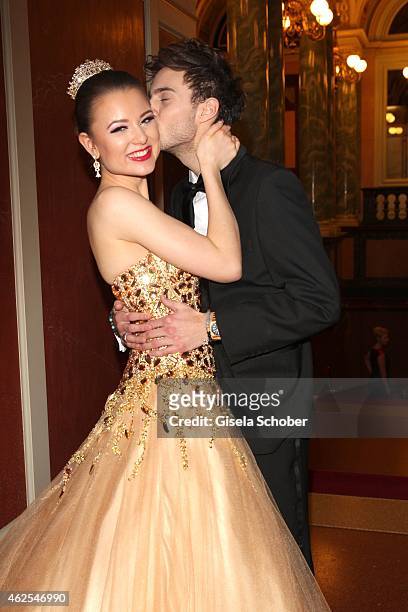 Joelina Drews and her boyfriend Marc Aurel Zeeb during the Semper Opera Ball 2015 at Semperoper on January 30, 2015 in Dresden, Germany.