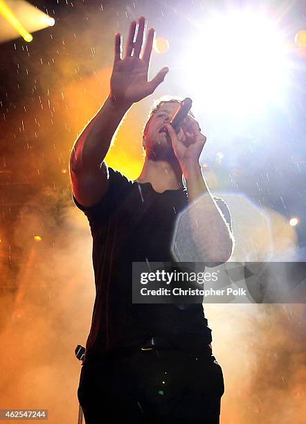 Recording artist Dan Reynolds of music group Imagine Dragons performs onstage during Day 3 of the DirecTV Super Fan Festival at Pendergast Family...