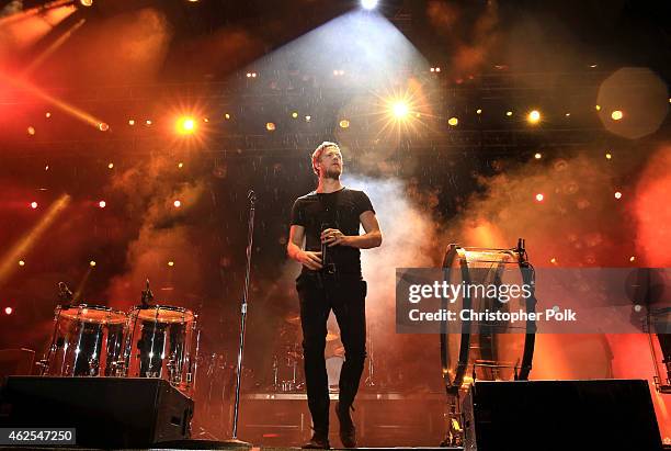 Recording artist Dan Reynolds of music group Imagine Dragons performs onstage during Day 3 of the DirecTV Super Fan Festival at Pendergast Family...