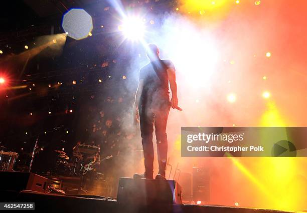 Recording artist Dan Reynolds of music group Imagine Dragons performs onstage during Day 3 of the DirecTV Super Fan Festival at Pendergast Family...