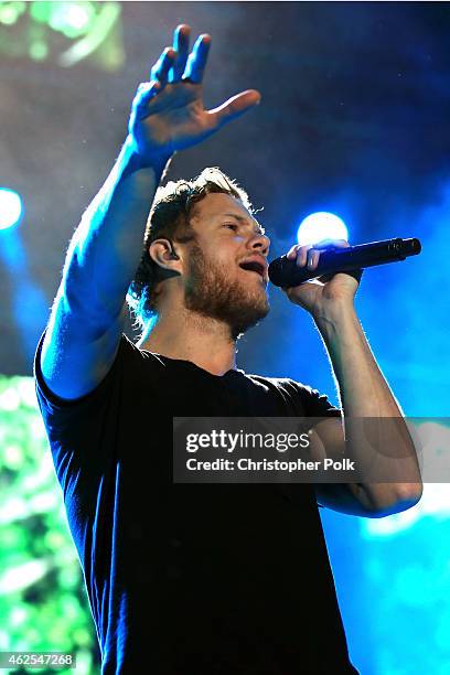 Recording artist Dan Reynolds of music group Imagine Dragons performs onstage during Day 3 of the DirecTV Super Fan Festival at Pendergast Family...