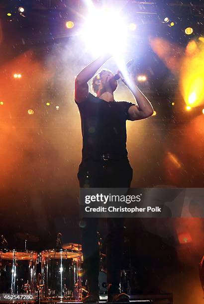 Recording artist Dan Reynolds of music group Imagine Dragons performs onstage during Day 3 of the DirecTV Super Fan Festival at Pendergast Family...