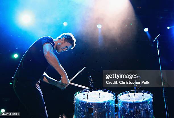 Recording artist Dan Reynolds of music group Imagine Dragons performs onstage during Day 3 of the DirecTV Super Fan Festival at Pendergast Family...