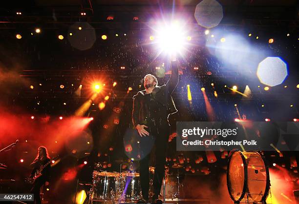 Recording artist Dan Reynolds of music group Imagine Dragons performs onstage during Day 3 of the DirecTV Super Fan Festival at Pendergast Family...