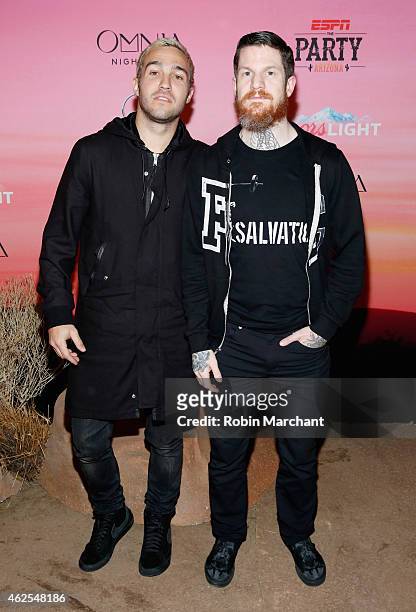 Musicians Pete Wentz and Andy Hurley of Fall Out Boy attend ESPN the Party at WestWorld of Scottsdale on January 30, 2015 in Scottsdale, Arizona.