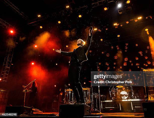 Recording artist Dan Reynolds of music group Imagine Dragons performs onstage during Day 3 of the DirecTV Super Fan Festival at Pendergast Family...