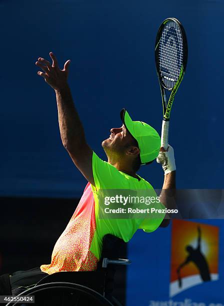 David Wagner of the United States in action in his match against Dylan Alcott of Australia during the Australian Open 2015 Wheelchair Championships...