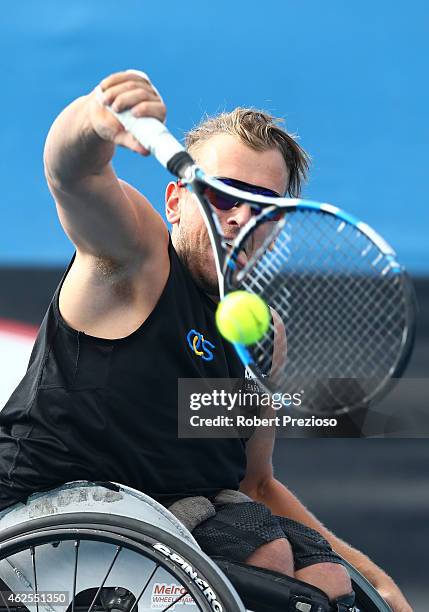 Dylan Alcott of Australia in action in his final Quad Wheelchair match against David Wagner of the United States during the Australian Open 2015...