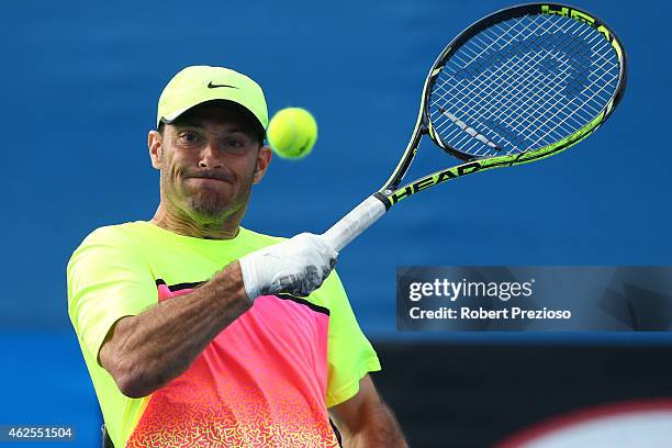 David Wagner of the United States in action in his match against Dylan Alcott of Australia during the Australian Open 2015 Wheelchair Championships...