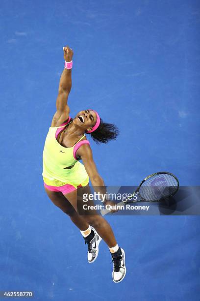 Serena Williams of the United States celebrates winning championship point in her women's final match against Maria Sharapova of Russia during day 13...