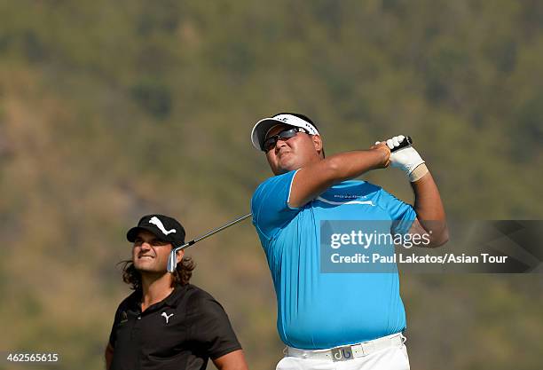 Prom Meesawat of Thailand pictured during the par 3 contest during the 2014 King Cup Golf Hua Hin Previews at Black Mountain Golf Club on January 14,...