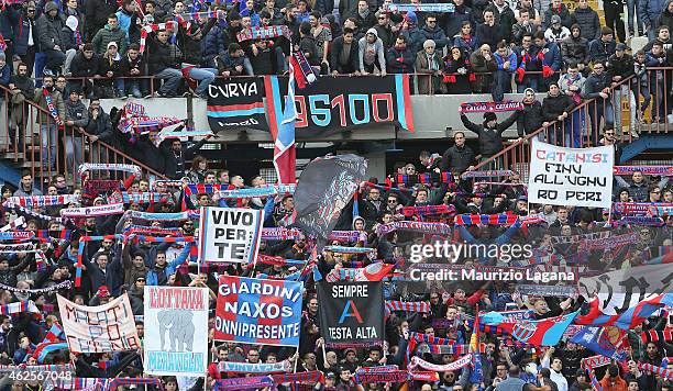 Supporters of Catania are seen during the Serie B match between Calcio Catania and AC Perugia at Stadio Angelo Massimino on January 31, 2015 in...