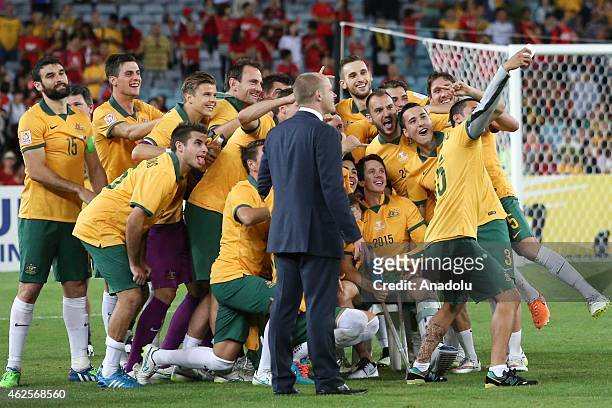 Tim Cahill takes a selfie after the 2015 Asia Cup Final between Australia Vs South Korea in the 2015 AFC Asian Cup match at the Stadium Australia on...