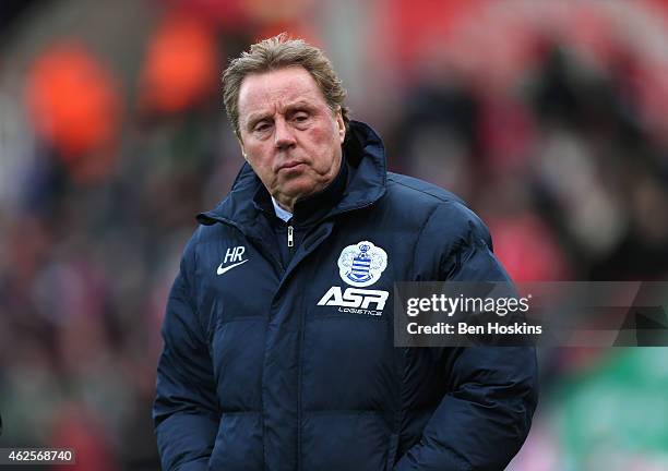 Harry Redknapp the QPR manager looks on during the Barclays Premier League match between Stoke City and Queens Park Rangers at Britannia Stadium on...