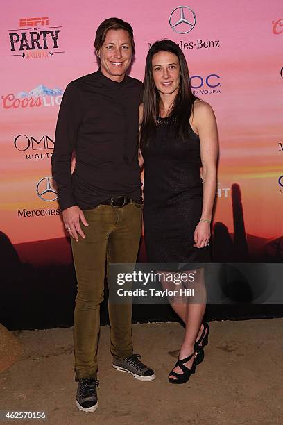 Abby Wambach and Sarah Huffman attend ESPN the Party at WestWorld of Scottsdale on January 30, 2015 in Scottsdale, Arizona