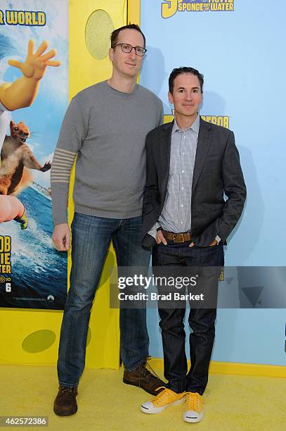 Screenwriters Glenn Berger and Jonathan Aibel attend "The Spongebob Movie: Sponge Out Of Water" world premiere at AMC Lincoln Square Theater on...