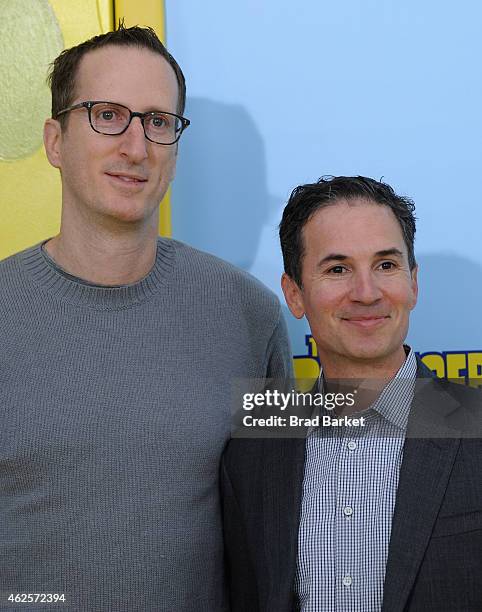 Screenwriters Glenn Berger and Jonathan Aibel attend "The Spongebob Movie: Sponge Out Of Water" world premiere at AMC Lincoln Square Theater on...