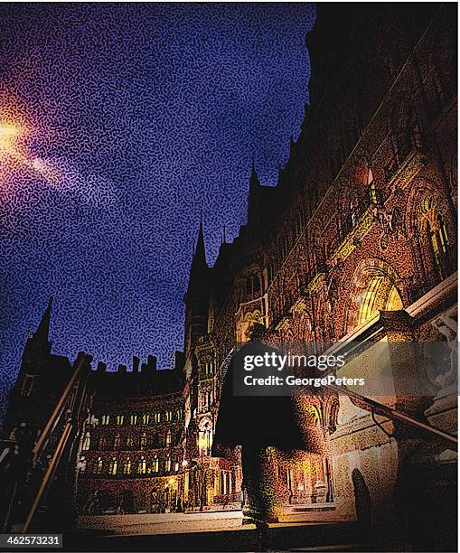 dramatic victorian london cityscape - jack the ripper stock illustrations