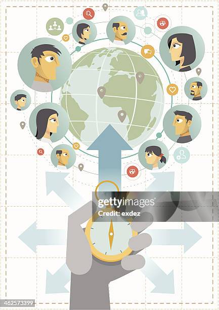 looking for friends - hand compass stock illustrations