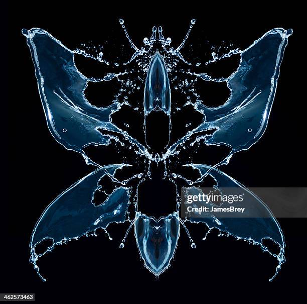water splash butterfly isolated on black - inkblot test stock pictures, royalty-free photos & images