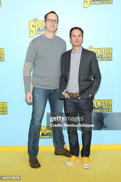 Screenwriters Glenn Berger and Jonathan Aibel attend "The Spongebob Movie: Sponge Out Of Water" World Premiere at AMC Lincoln Square Theater on...