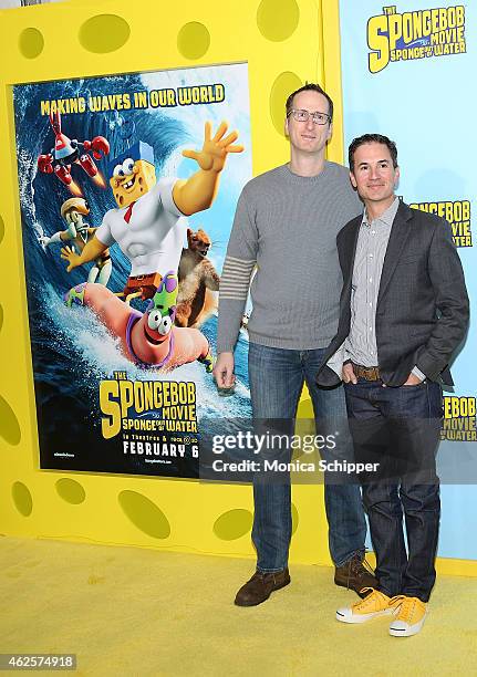 Screenwriters Glenn Berger and Jonathan Aibel attend "The Spongebob Movie: Sponge Out Of Water" World Premiere at AMC Lincoln Square Theater on...