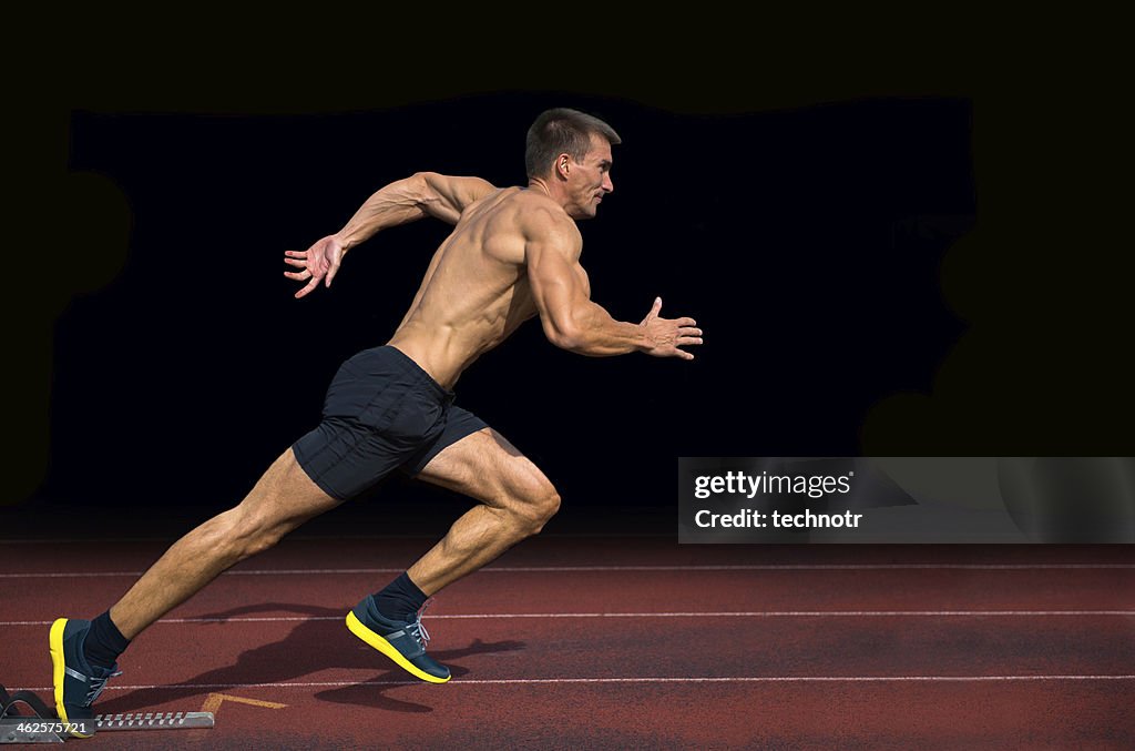 Off the Blocks, Athlete Practicing Start on 100m Sprint