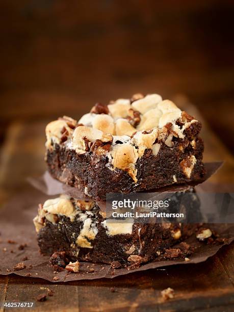 rocky road brownies - brownie stock pictures, royalty-free photos & images