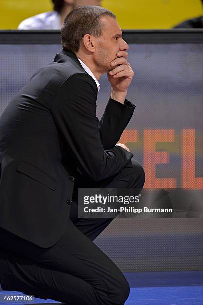 Coach Michael Koch of medi Bayreuth looks on during the game between Alba Berlin and medi Bayreuth on January 31, 2015 in Berlin, Germany.
