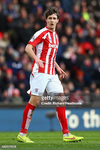 Philipp Wollscheid of Stoke in action during the Barclays Premier League match between Stoke City and Queens Park Rangers at the Britannia Stadium on...