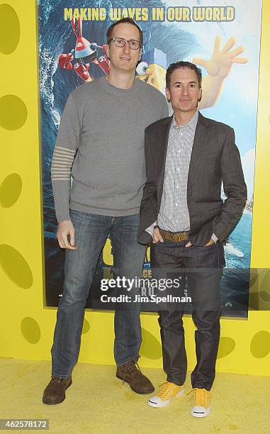 Screenwriters Glenn Berger and Jonathan Aibel attend the "The Spongebob Movie: Sponge Out Of Water" world premiere at AMC Lincoln Square Theater on...