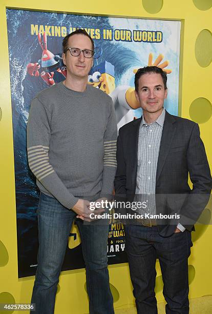 Screenwriters Glenn Berger and Jonathan Aibel attend the World Premiere of "The SpongeBob Movie: Sponge Out Of Water 3D" at the AMC Lincoln Square on...