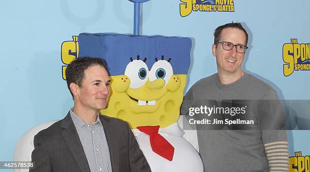 Screenwriters Jonathan Aibel and Glenn Berger attend the "The Spongebob Movie: Sponge Out Of Water" world premiere at AMC Lincoln Square Theater on...