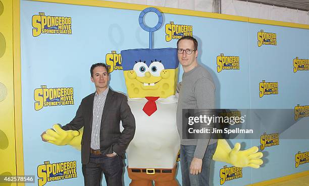 Screenwriters Jonathan Aibel and Glenn Berger attend the "The Spongebob Movie: Sponge Out Of Water" world premiere at AMC Lincoln Square Theater on...
