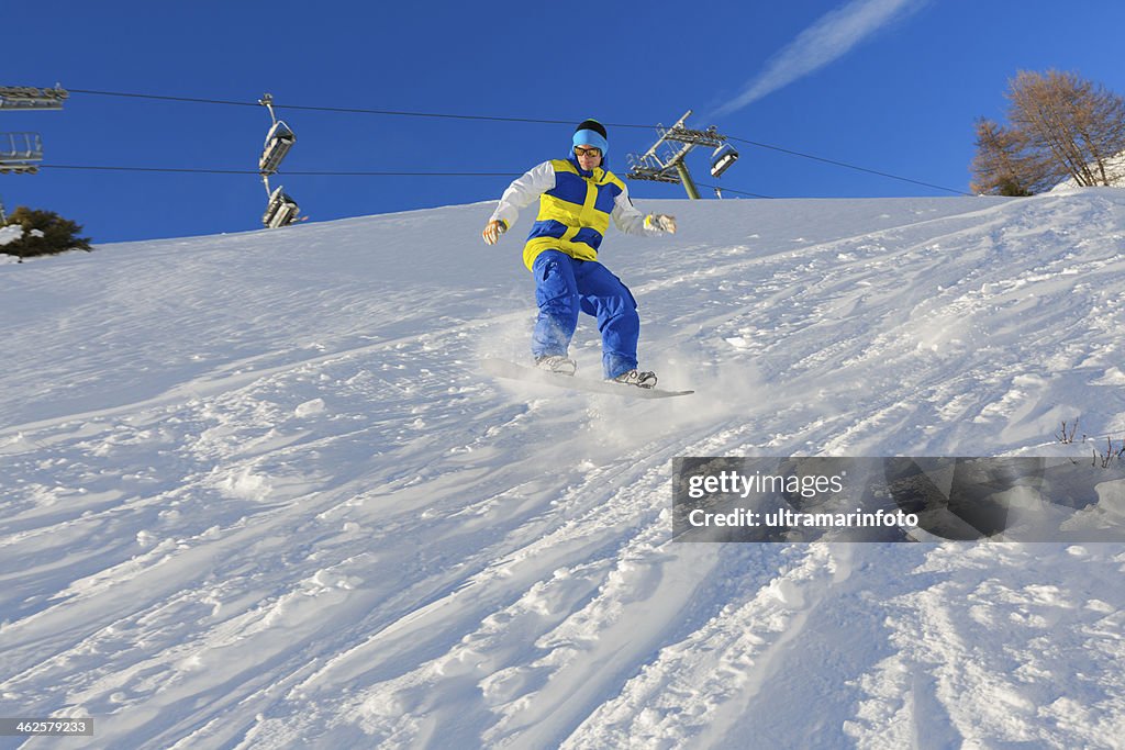 Snowboarder going downhill