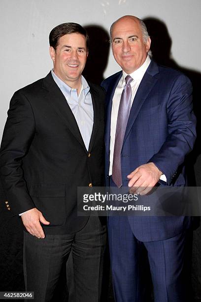 Arizona Governor Doug Ducey and entrepreneur Cosmo DeNicola attend the 28th Annual Leigh Steinberg Super Bowl Party at Arizona Science Center on...