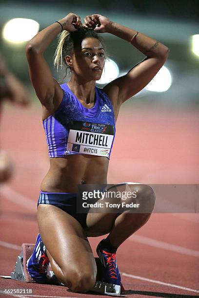 Morgan Mitchell from the VIS waits for the start of the 400 metre race during the 2015 Hunter Track Classic on January 31, 2015 in Newcastle,...