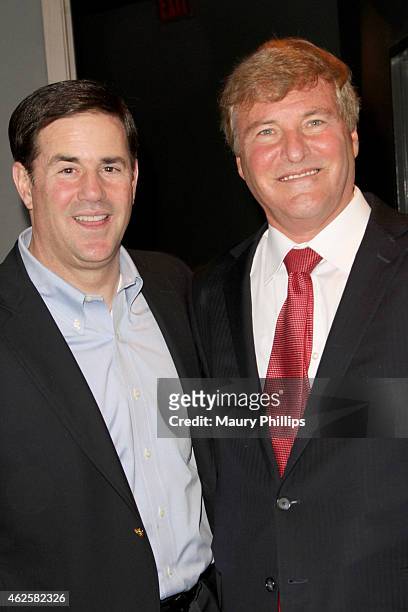 Arizona Governor Doug Ducey and host Leigh Steinberg attend the 28th Annual Leigh Steinberg Super Bowl Party at Arizona Science Center on January 31,...