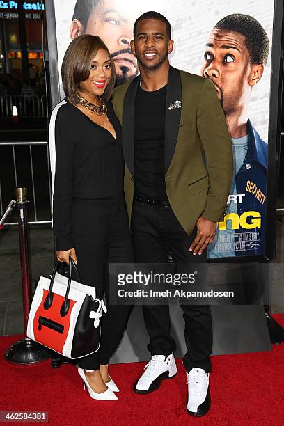 Professional basketball player Chris Paul and his wife, Jada Crawley, attend the premiere of Universal Pictures' 'Ride Along' at TCL Chinese Theatre...