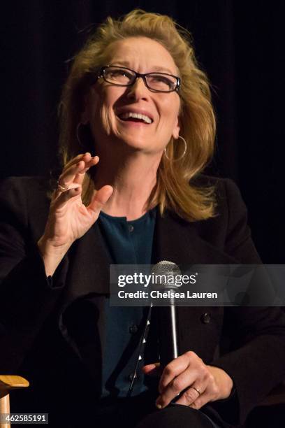 Actress Meryl Streep speaks at the "August: Osage County" SAG Awards special screening at Harmony Gold Theatre on January 13, 2014 in Los Angeles,...