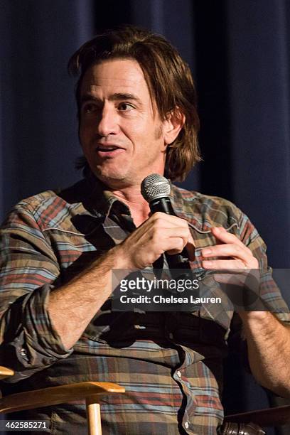 Actor Dermot Mulroney speaks at the "August: Osage County" SAG Awards special screening at Harmony Gold Theatre on January 13, 2014 in Los Angeles,...