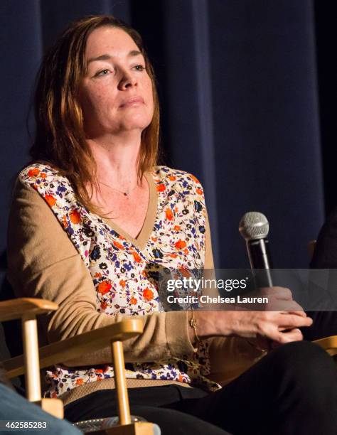 Actress Julianne Nicholson speaks at the "August: Osage County" SAG Awards special screening at Harmony Gold Theatre on January 13, 2014 in Los...