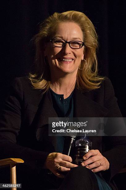 Actress Meryl Streep speaks at the "August: Osage County" SAG Awards special screening at Harmony Gold Theatre on January 13, 2014 in Los Angeles,...