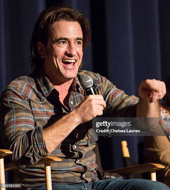 Actor Dermot Mulroney speaks at the "August: Osage County" SAG Awards special screening at Harmony Gold Theatre on January 13, 2014 in Los Angeles,...