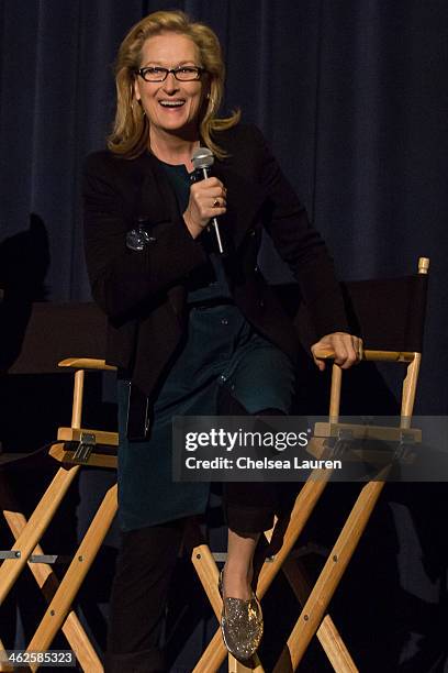 Actress Meryl Streep speaks at the "August: Osage County" SAG Awards special screening at Harmony Gold Theatre on January 13, 2014 in Los Angeles,...