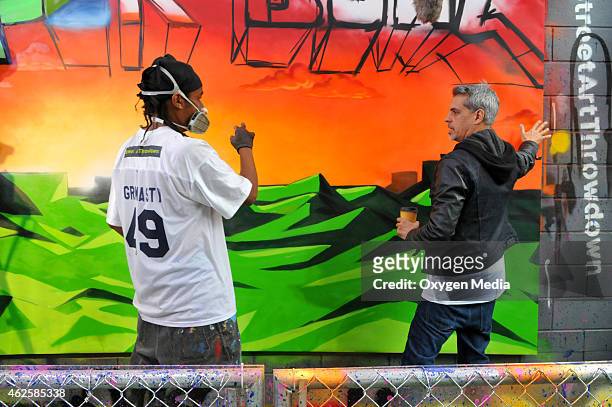 Soloman Perry and Justin Bua participate in the 'Oxygen 2015 Super Bowl XLIX Activation' in support of their upcoming competition series 'Street Art...