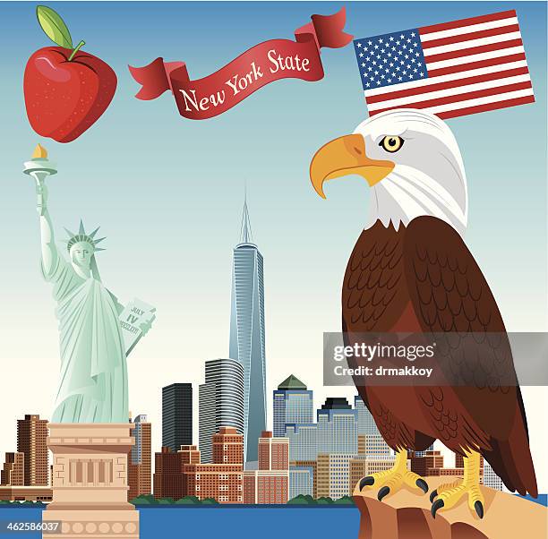 new york state and bald eagle - golden eagle stock illustrations