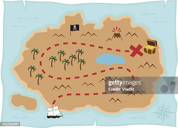 treasure island map - tall ship stock illustrations